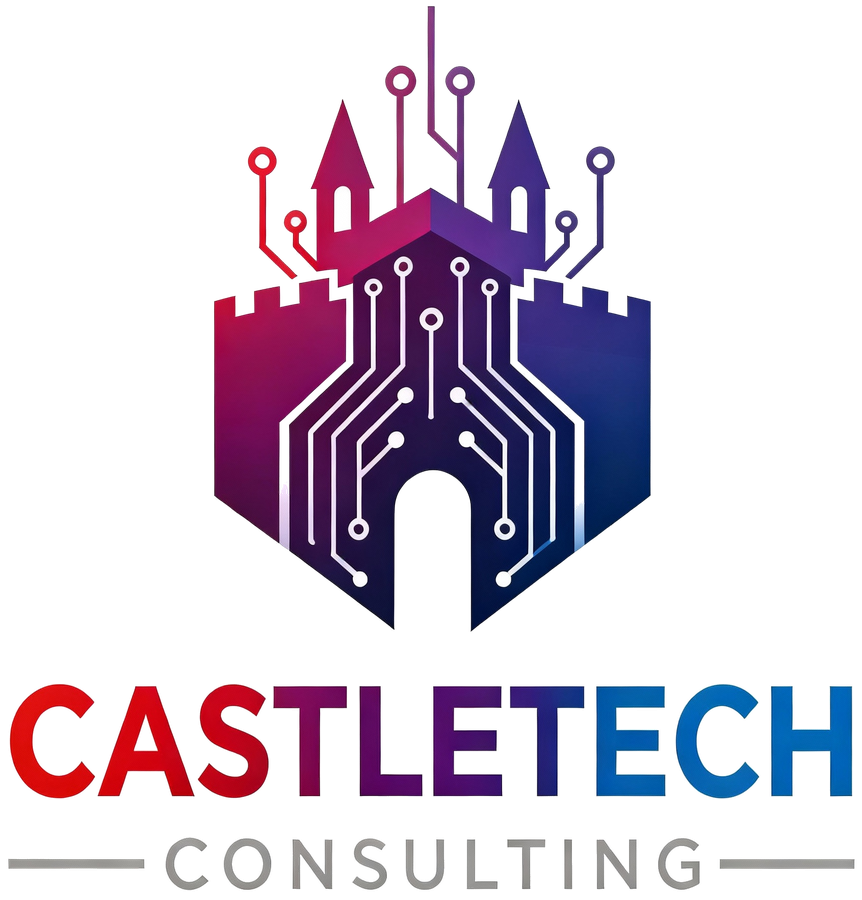 CastleTech Consulting logo: a castle built from circuit-board traces